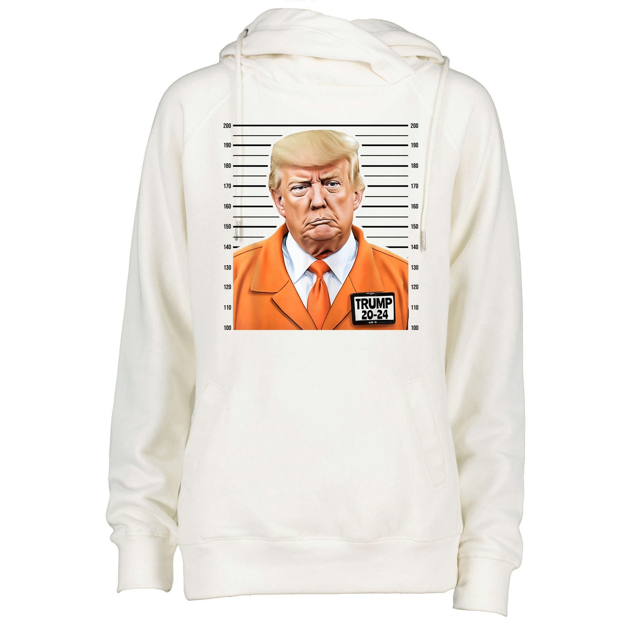 Donald Trump Mug Shot 2024 Orange Jail Suit Womens Funnel Neck Pullover
